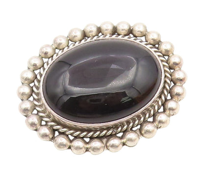 MWS MEXICO Sterling Silver Vintage Black Onyx Bubble Border Brooch Pin  BP3862