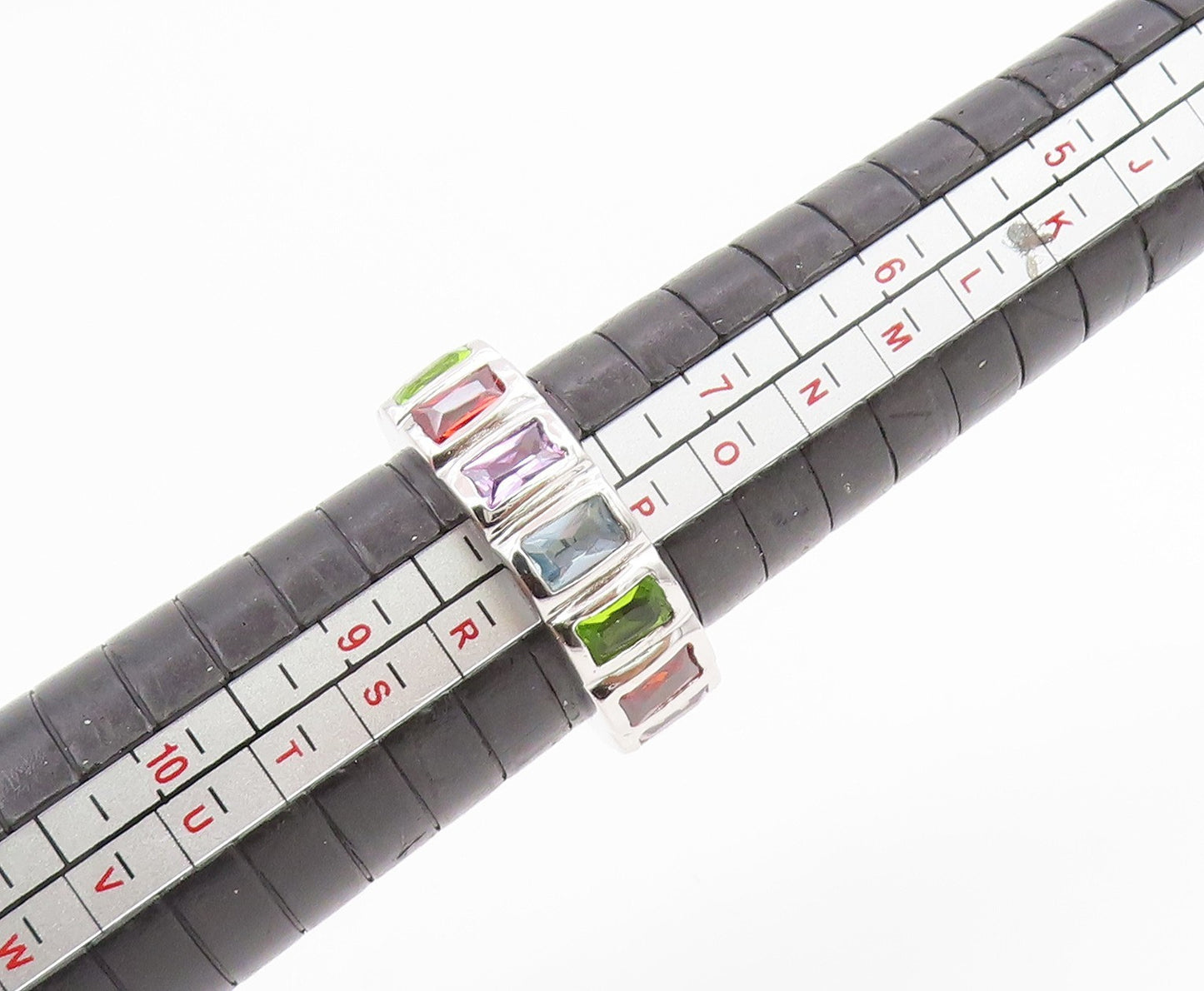 925 Sterling Silver Vintage Ring Multi Gemstone Eternity Band  Sz 8  RG35030
