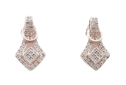 925 Sterling Silver Vintage Earrings Solid Design Cutout Diamonds Inlay  EG13059