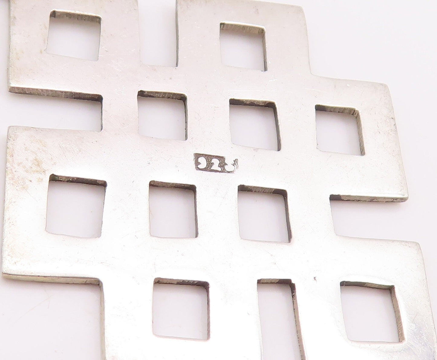 925 Sterling Silver Vintage Pendant Brutalist Box Maze Cutout PT23383