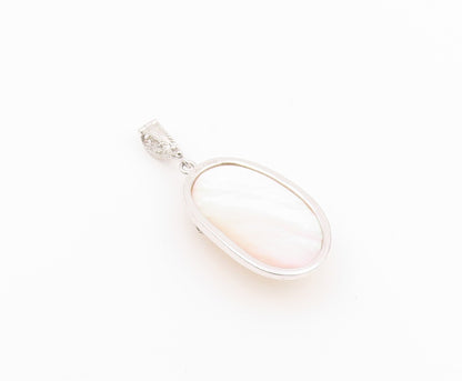 925 Sterling Silver Vintage Pendant Modernist Carved Mother Of Pearls  PT24320