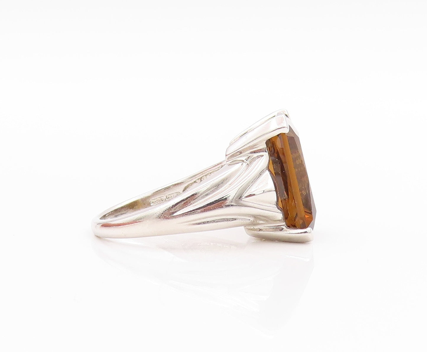 925 Sterling Silver Vintage Ring Smoky Quartz Solid Statement Band  Sz 8 RG33497