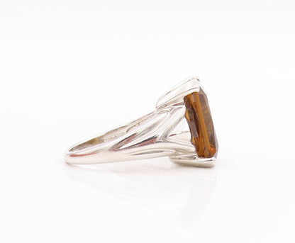925 Sterling Silver Vintage Ring Smoky Quartz Solid Statement Band  Sz 8 RG33497