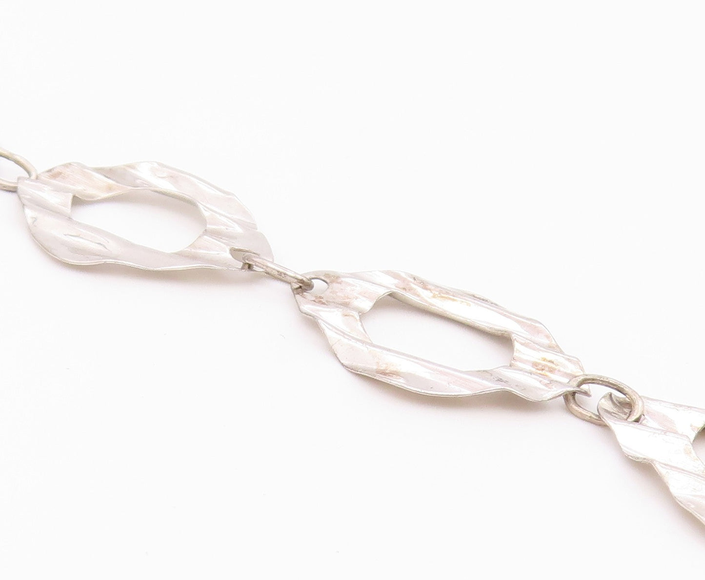 925 Sterling Silver  Vintage Shiny Sculpted Link Chain Bracelet  BT6515