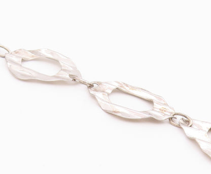 925 Sterling Silver  Vintage Shiny Sculpted Link Chain Bracelet  BT6515