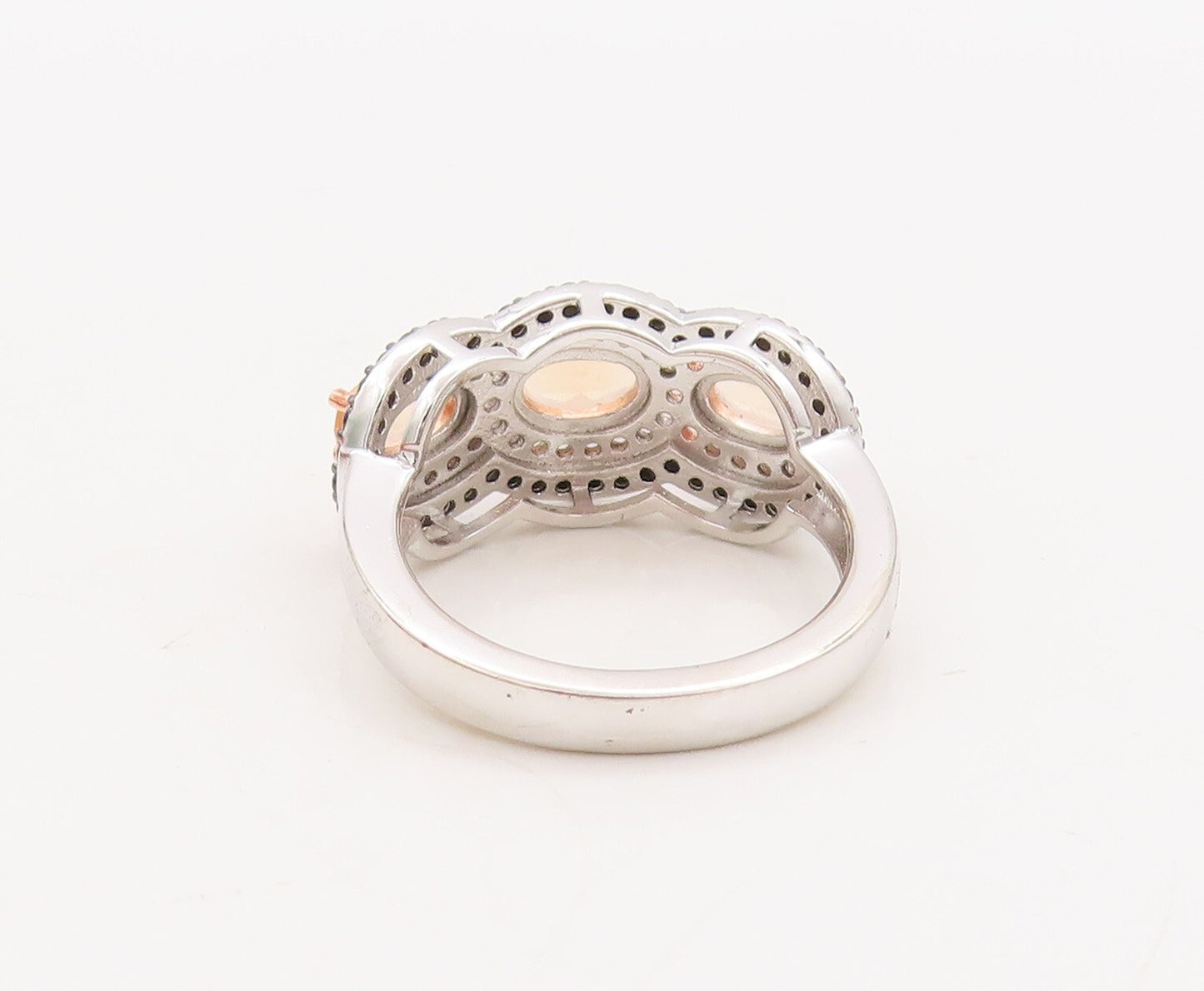 925 Sterling Silver Vintage Ring Oval Morganite Halo CZ & Spinel  Sz 7  RG29747