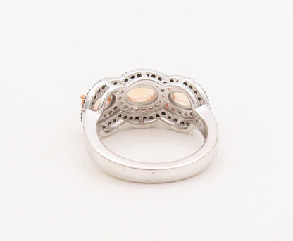 925 Sterling Silver Vintage Ring Oval Morganite Halo CZ & Spinel  Sz 7  RG29747