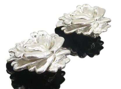 925 Sterling Silver  Vintage Shiny Sculpted Flower Non Pierce Earrings  EG3052