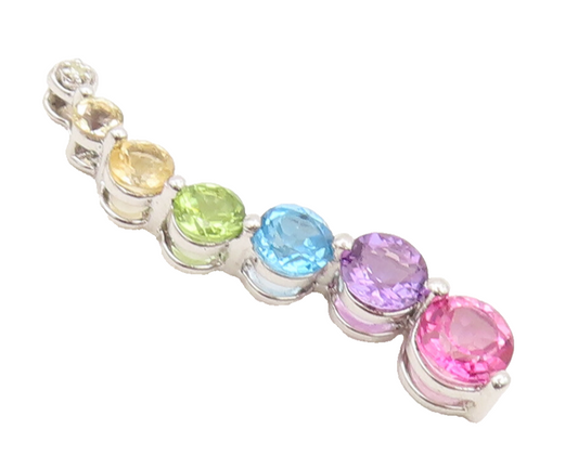 925 Silver  Vintage Round Gemstone Multicolor Drop Diamond Pendant  PT22348
