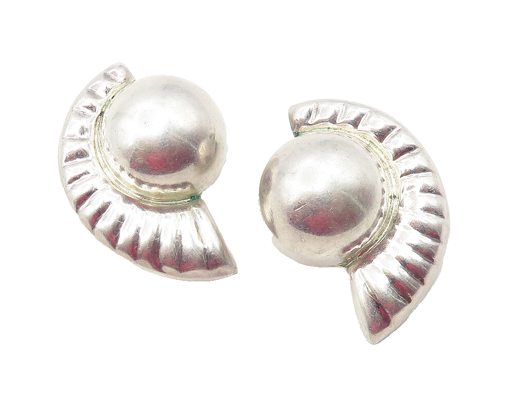 MEXICO 925 Sterling Silver  Vintage Modernist Non Pierce Earrings  EG6120