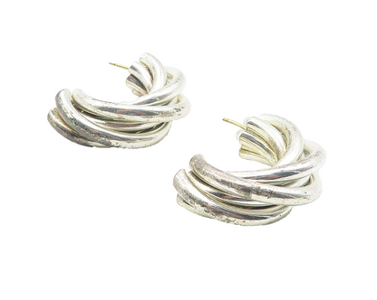 925 Sterling Silver  Vintage Shiny Macaroni Cluster Drop Earrings  EG6064