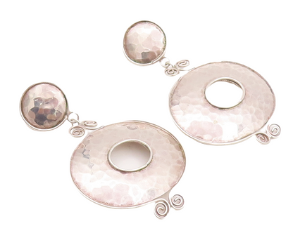 925 Sterling Silver Vintage Earrings Swirled Bordered Dangling Donut  EG13148