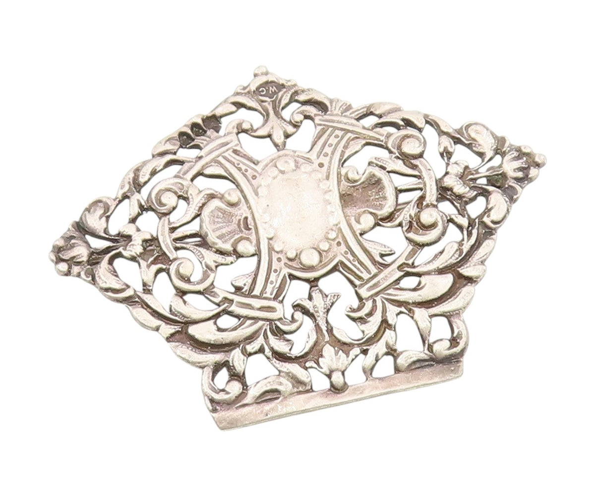 925 Sterling Silver Vintage Brooch Antique Floral Open Scrollwork Pin  BP12114