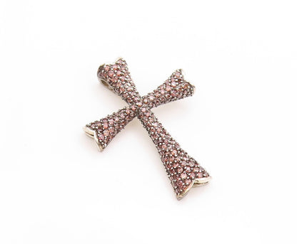 925 Sterling Silver Vintage Pendant Smoky Quartz Religious Cross  PT23962