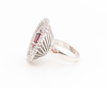 925 Sterling Silver Vintage Ring Red & White CZ Statement Band  Sz 9  RG35199