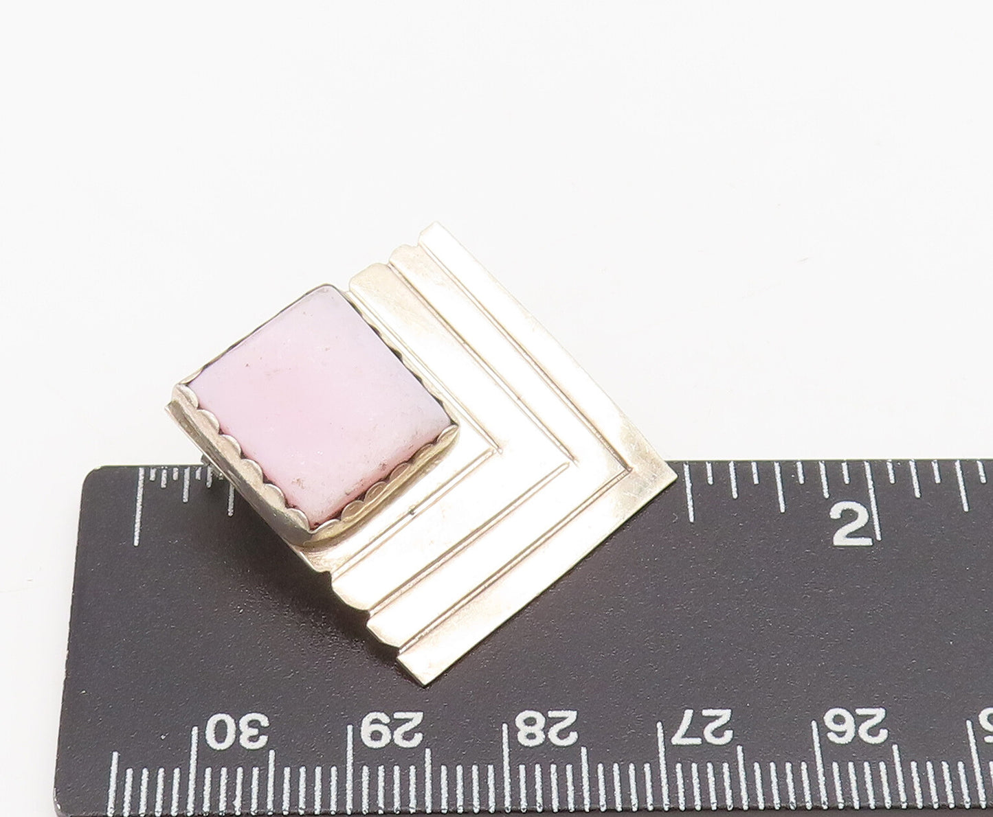 925 Sterling Silver  Vintage Brutalist Square Pink Rhodonite Earrings  EG12526
