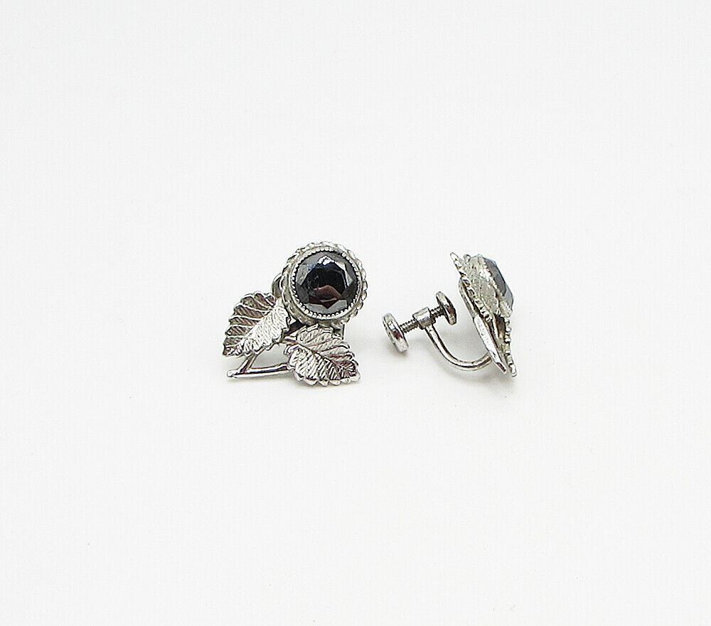 DANECRAFT 925 Silver  Vintage Hematite Non Pierced Screw Back Earrings  EG1946