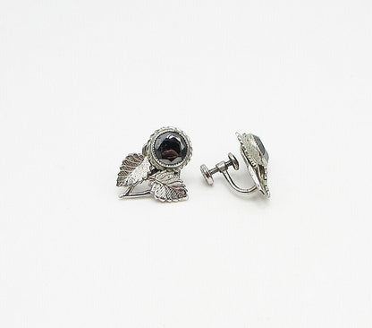 DANECRAFT 925 Silver  Vintage Hematite Non Pierced Screw Back Earrings  EG1946