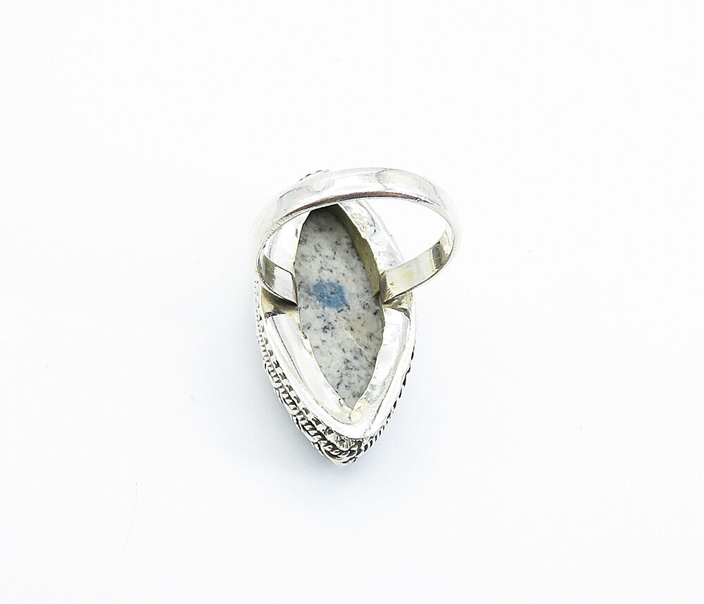 925 Sterling Silver  Dendrite Agate Pointed Oval Cocktail Ring Sz 9  RG8197