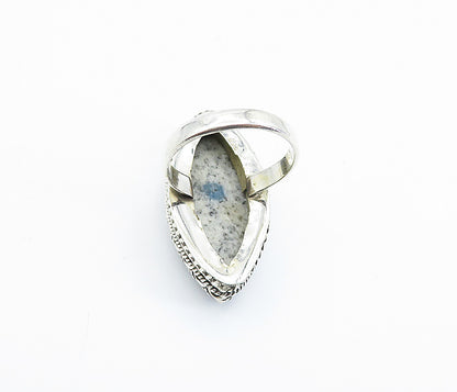 925 Sterling Silver  Dendrite Agate Pointed Oval Cocktail Ring Sz 9  RG8197