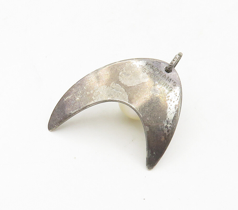 ALFRED KARRAM 925 Silver  Vintage Freshwater Pearl Modernist Pendant  PT12377