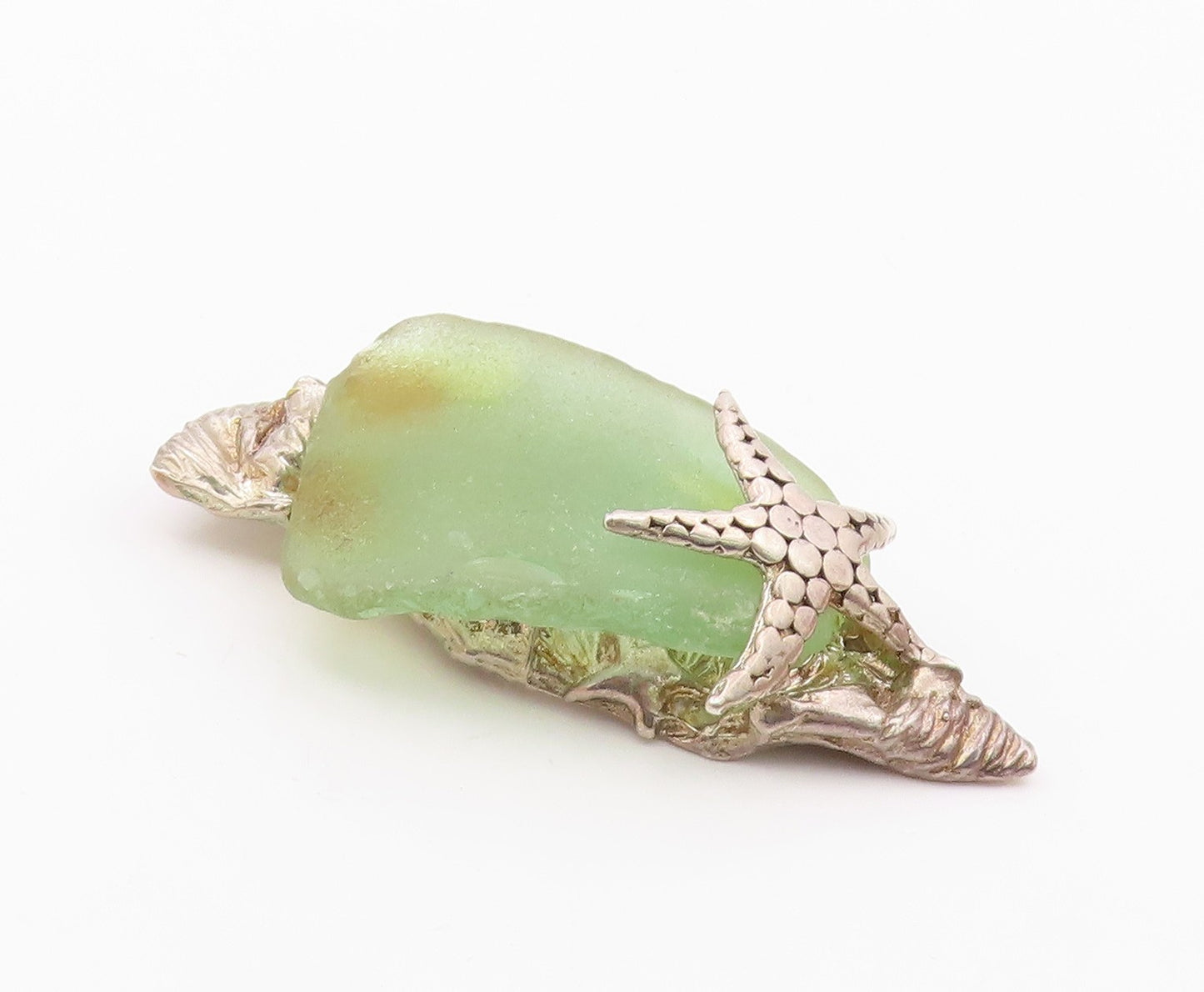 DESIGNER 925 Silver  Vintage Green Stone Starfish Heavy Large Pendant  PT16294