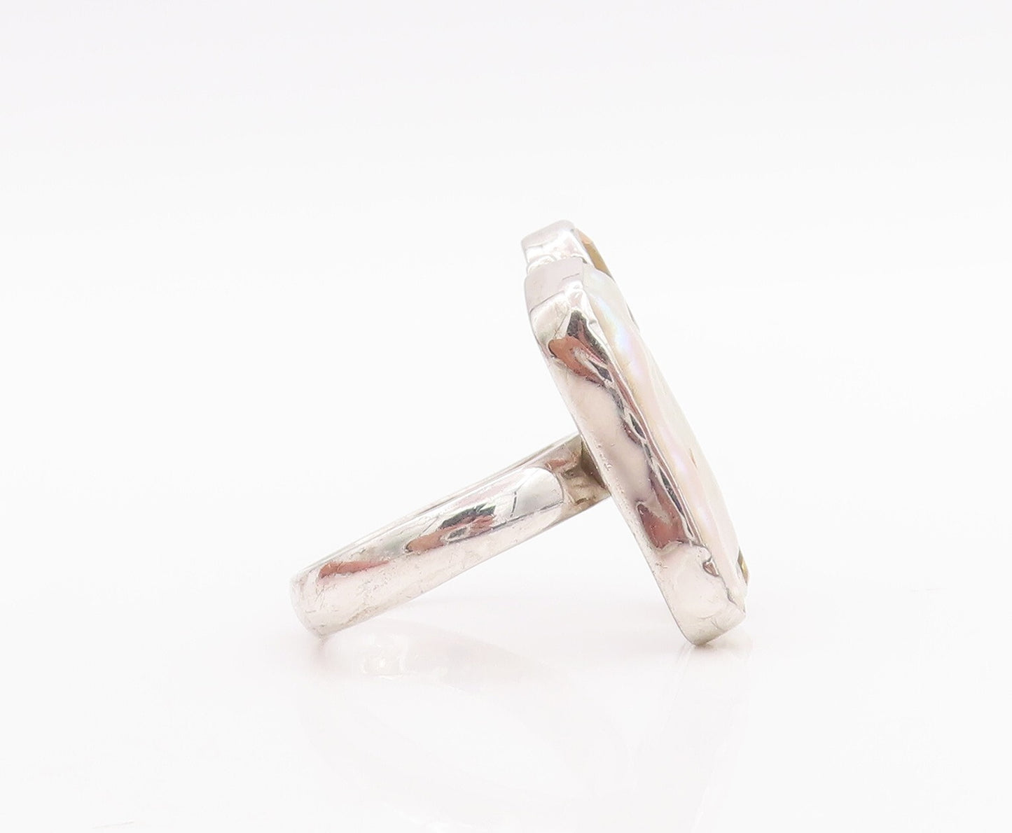 925 Sterling Silver Vintage Ring Amorphas Mother Of Pearl Gemstones Sz 7 RG29211