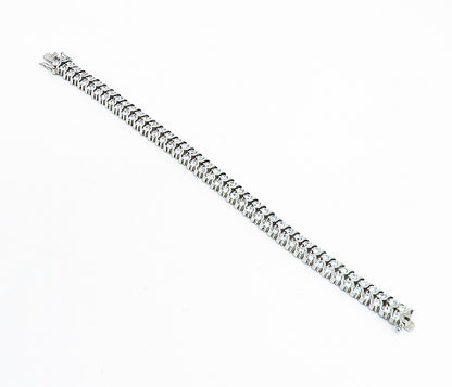 925 Sterling Silver  Vintage Cubic Zirconia Two Row Chain Bracelet  BT2364