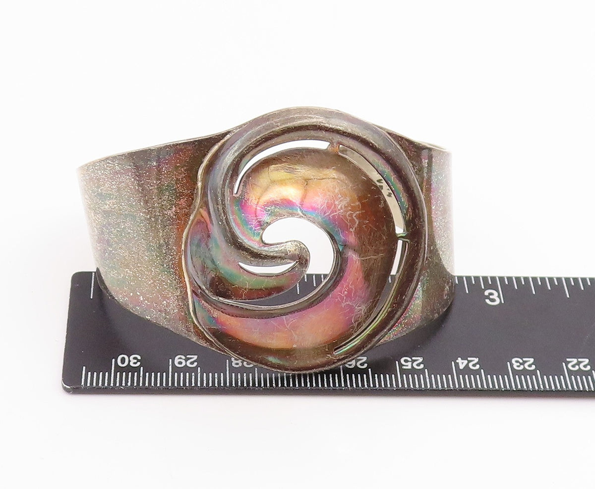 925 Sterling Silver Vintage Bracelet MEXICO Abstract Swirl Cutout Cuff  BT11946