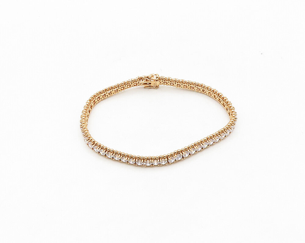 925 Sterling Silver  Cubic Zirconia Rose Gold Plated Chain Bracelet  BT7006
