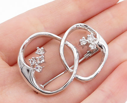 925 Sterling Silver  Vintage Cubic Zirconia Linked Design Brooch Pin  BP1158