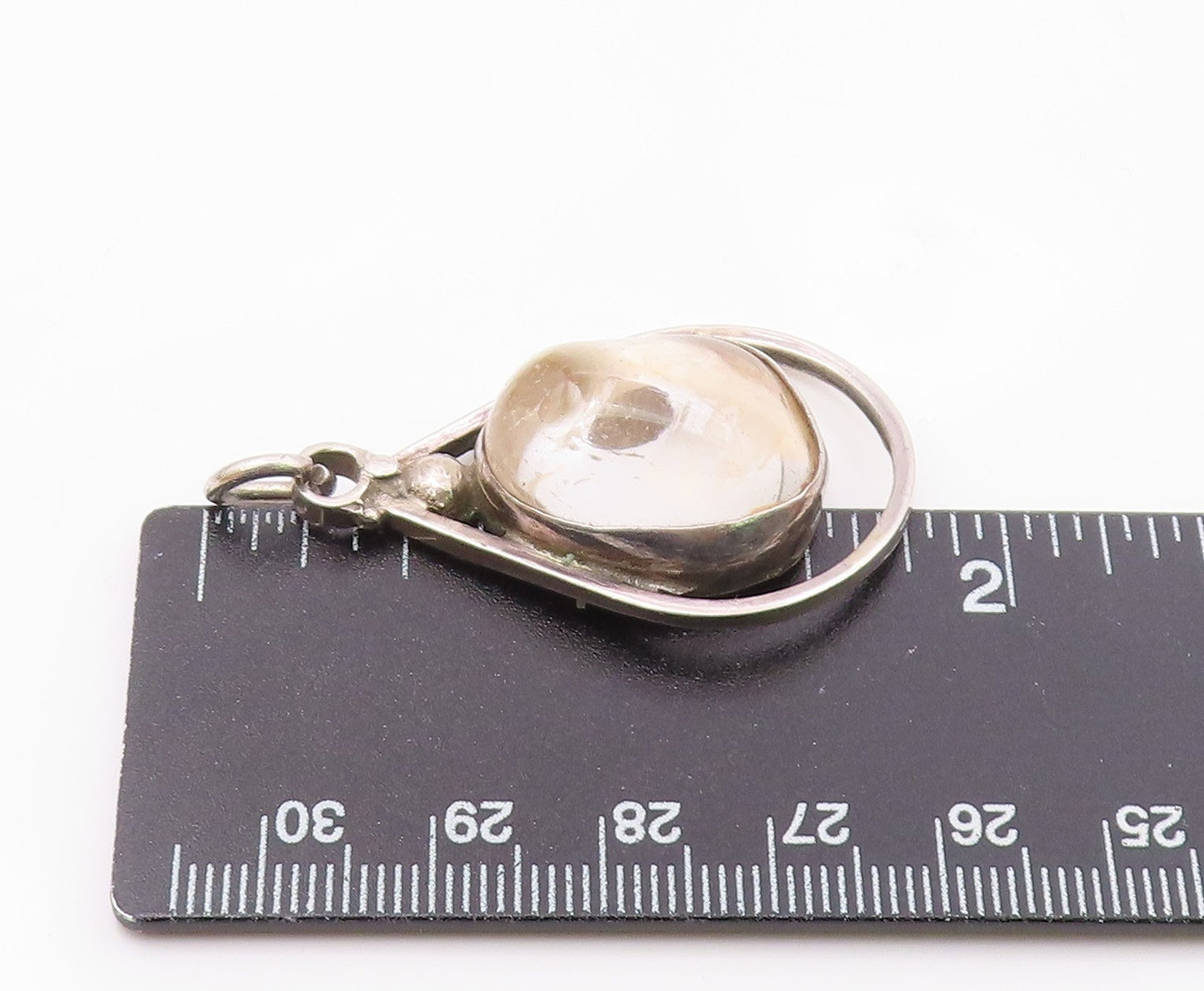 925 Sterling Silver  Vintage Cabochon Quartz Open Tear Drop Pendant PT15162