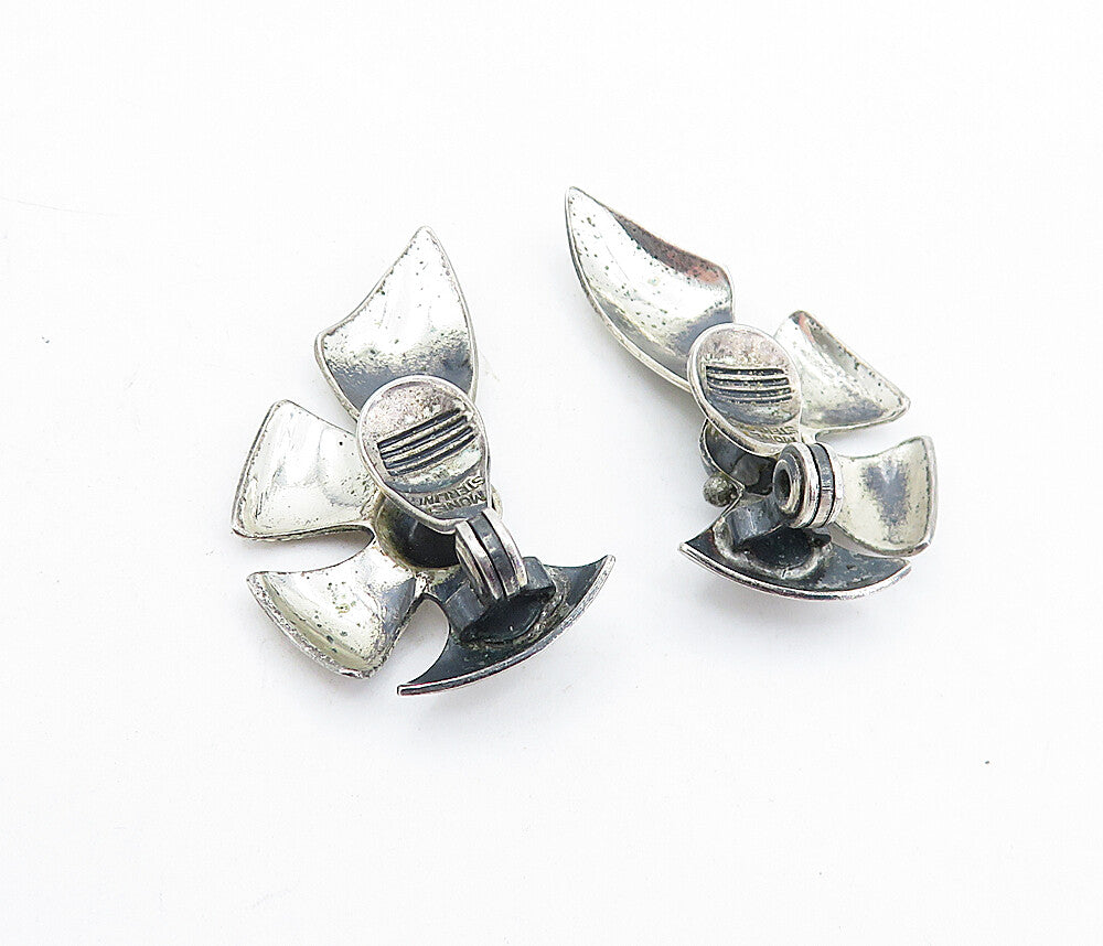MONET 925 Sterling Silver  Vintage Modernist Floral Drop Earrings  EG2901