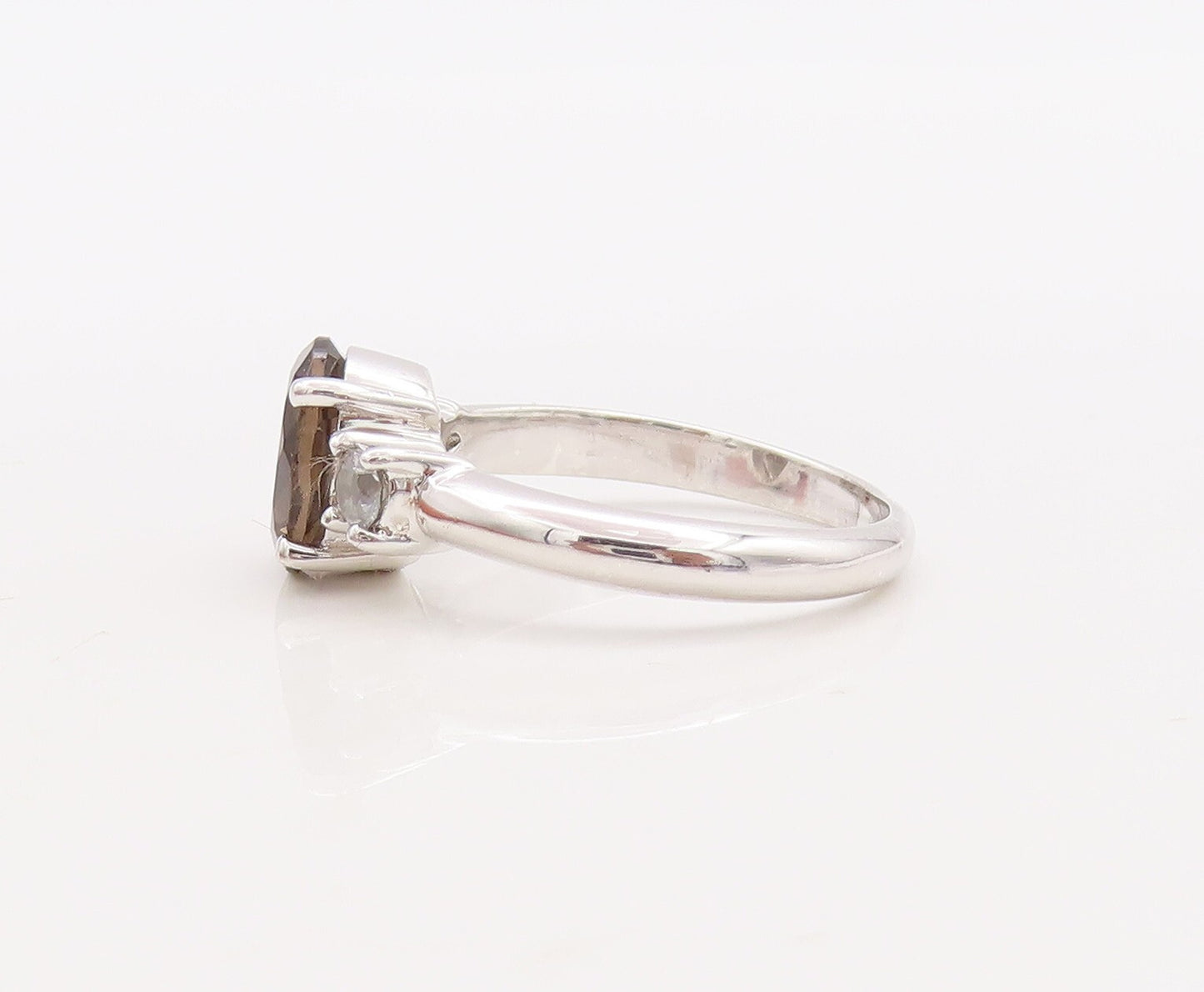 925 Sterling Silver Vintage Ring CZ & Oval Cut Smoky Quartz  Sz 7.5  RG29866