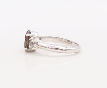 925 Sterling Silver Vintage Ring CZ & Oval Cut Smoky Quartz  Sz 7.5  RG29866
