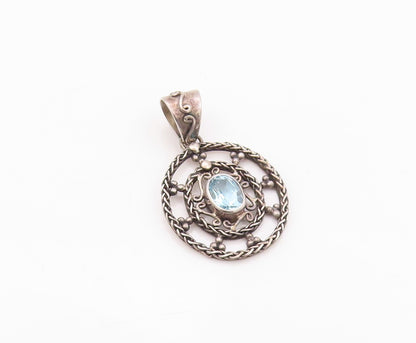 925 Sterling Silver Vintage Pendant Oval Cut Topaz Halo Cutout Design  PT24005