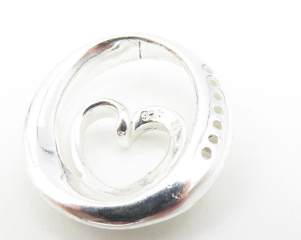 925 LA Sterling Silver  Topaz Love Stamped Heart Swirl Shiny Pendant  PT9217
