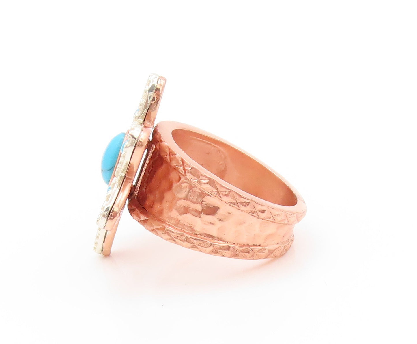 925 Sterling Silver Vintage Ring Rose Gold Plated Turquoise Star  Sz 8  RG32775