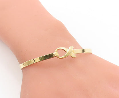 925 Sterling Silver  Shiny Gold Plated Ribbon Detail Bangle Bracelet  BT2071