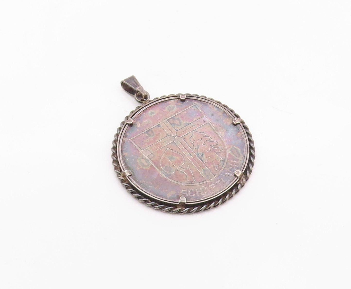 925 Sterling Silver Vintage Pendant Dark Tone Carved Schaftiach  PT23682