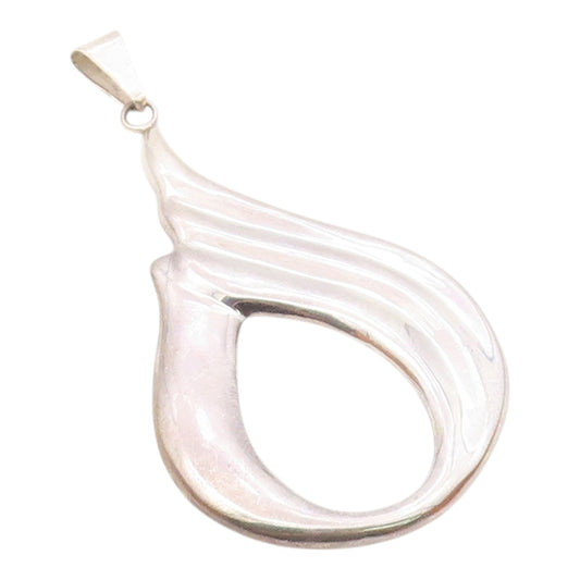 MEXICO 925 Sterling Silver  Vintage Shiny Ribbon Motif Drop Pendant  PT16165