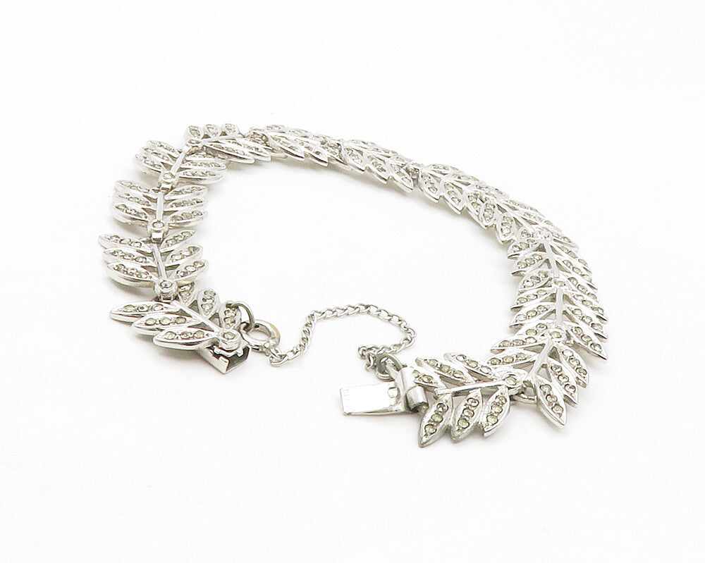 925 Sterling Silver  Vintage Sparkling Floral Leaf Vine Chain Bracelet  BT5210