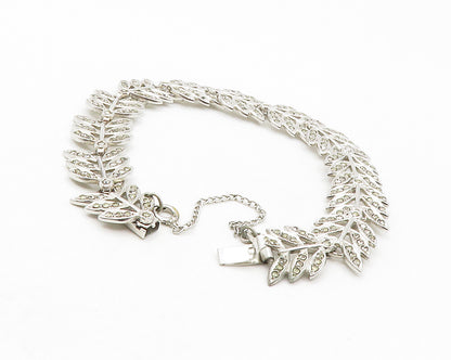 925 Sterling Silver  Vintage Sparkling Floral Leaf Vine Chain Bracelet  BT5210