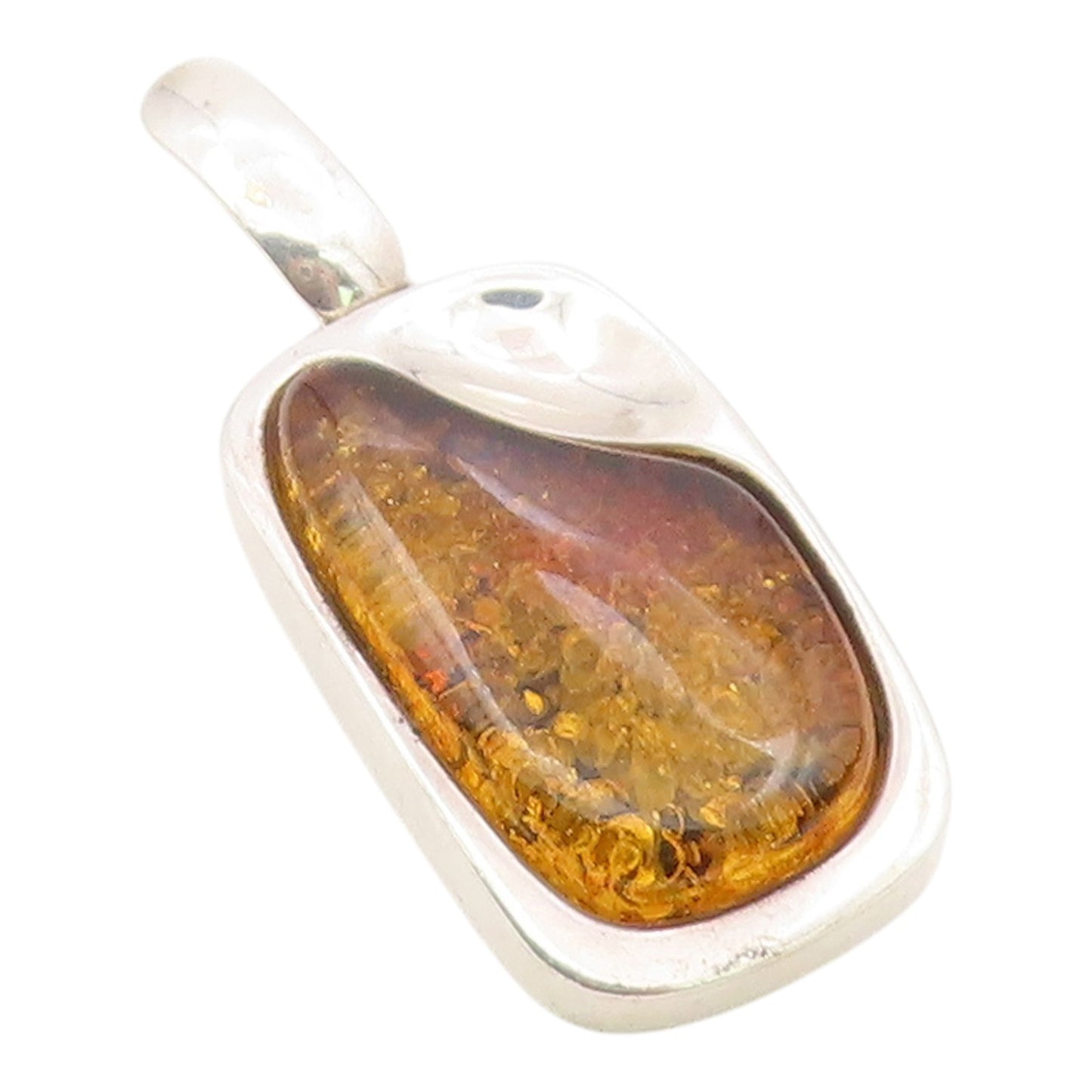 925 Sterling Silver  Vintage Amber Shiny Smooth Drop Pendant  PT19403