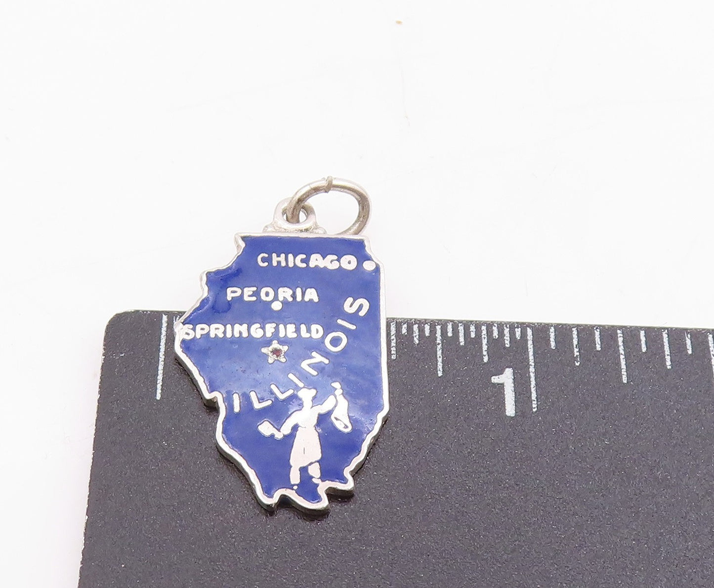 925 Sterling Silver Vintage Pendant Blue Enameled Illinois State Pride  PT24773