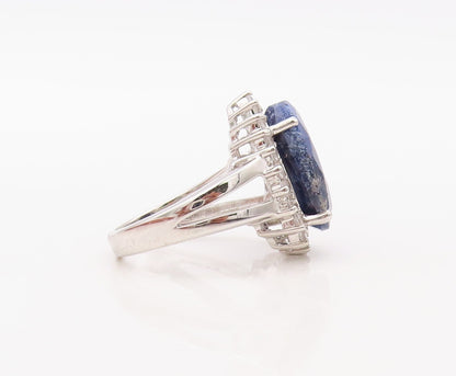 925 Sterling Silver Vintage Ring Drop Cut Sapphire Halo Topaz  Sz 7 RG30607