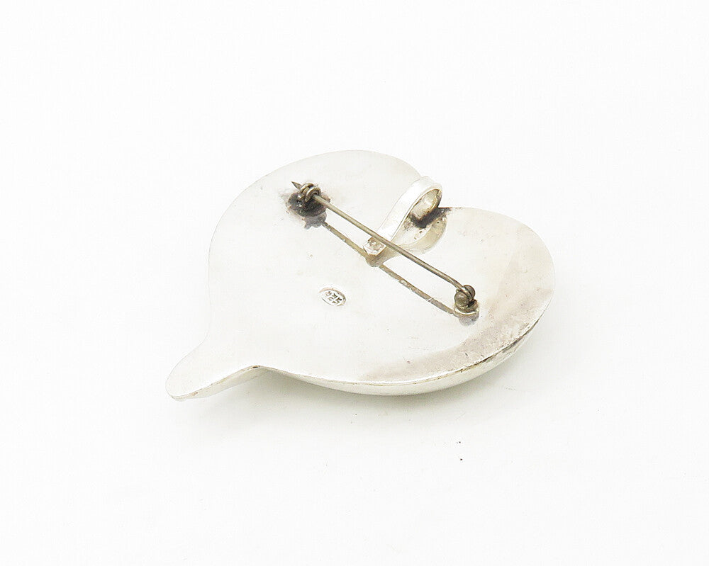 925 Sterling Silver  Vintage Shiny Hollow Love Heart Brooch Pin  BP6697