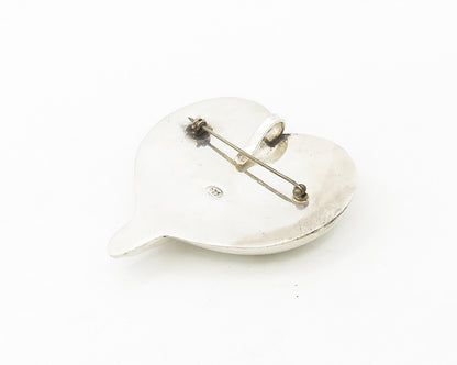 925 Sterling Silver  Vintage Shiny Hollow Love Heart Brooch Pin  BP6697