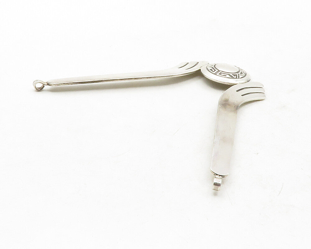 925 Sterling Silver Vintage Greek Key Detail Shiny Smooth Pendant PT9821