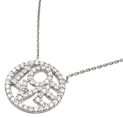 925 Sterling Silver  Shiny Cubic Zirconia Love Pendant Chain Necklace  NE3141